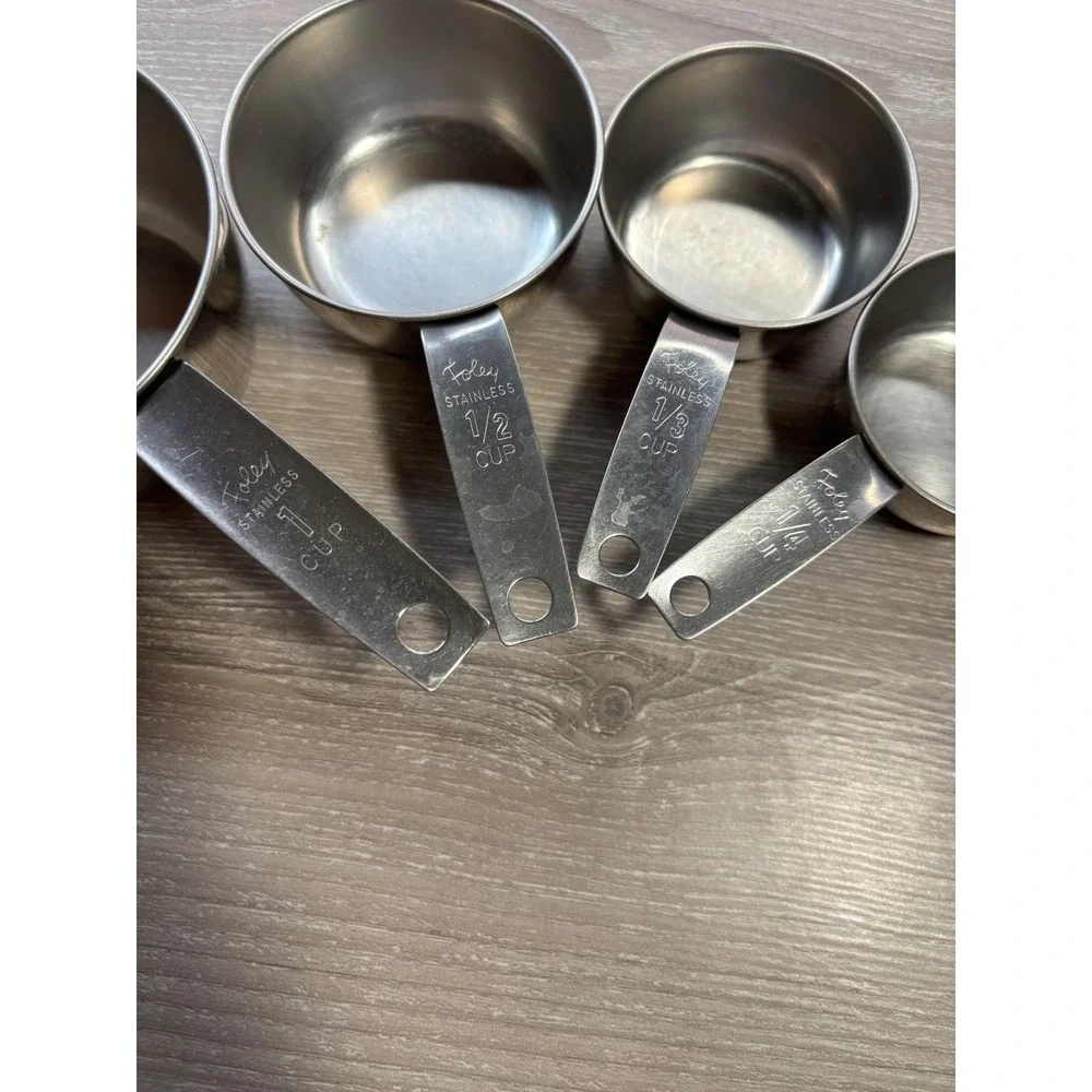 Vintage Foley Stainless Steel Measuring Cup Set 4 Piece 1, 1/2, 1/3, 1/4 Cup